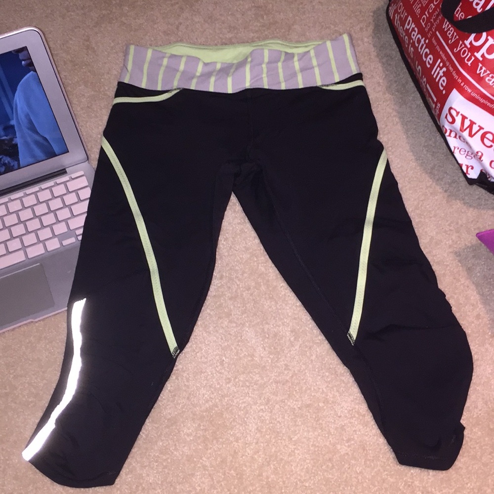 Black and neon yellow cut lululemon leggings